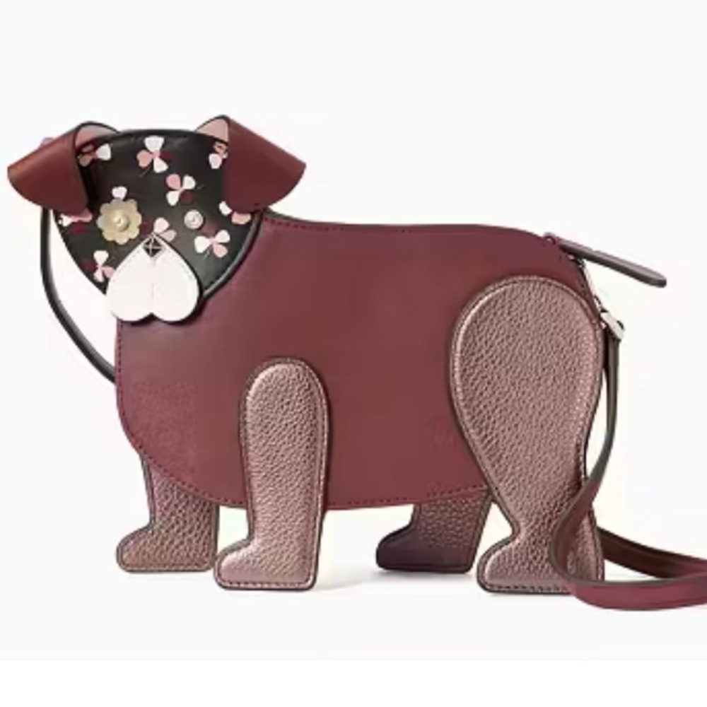 EUC Kate Spade Novelty Black, Burgundy and Pink Floral Pup Dog Crossbody Bag